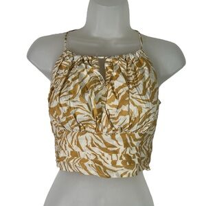 Japna Golden Zebra Print Ruched Cropped High Neck Cutout Halter Tank Top Small S